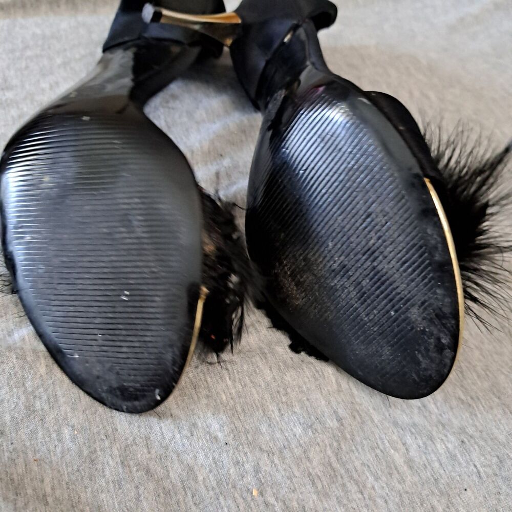 ZARA Feathered High-Heel Party Sandals Black& Gold Size USA 7.5 EUR 38 - Picture 6 of 9